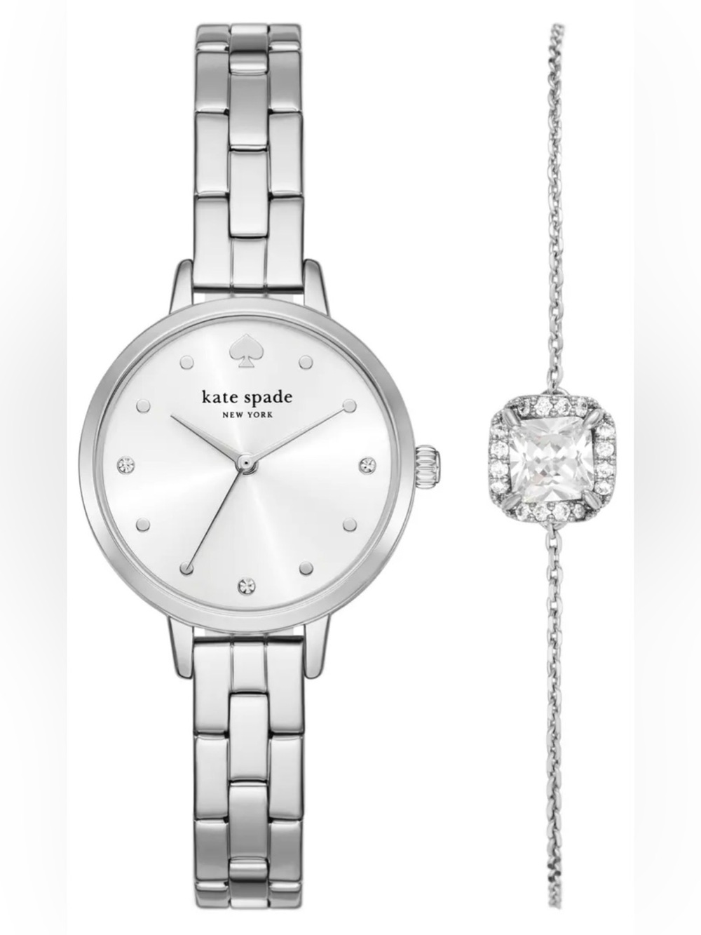 Kate Spade NY Metro Three-Hand Quartz Bracelet Watch & Crystal Bracelet Set NWT